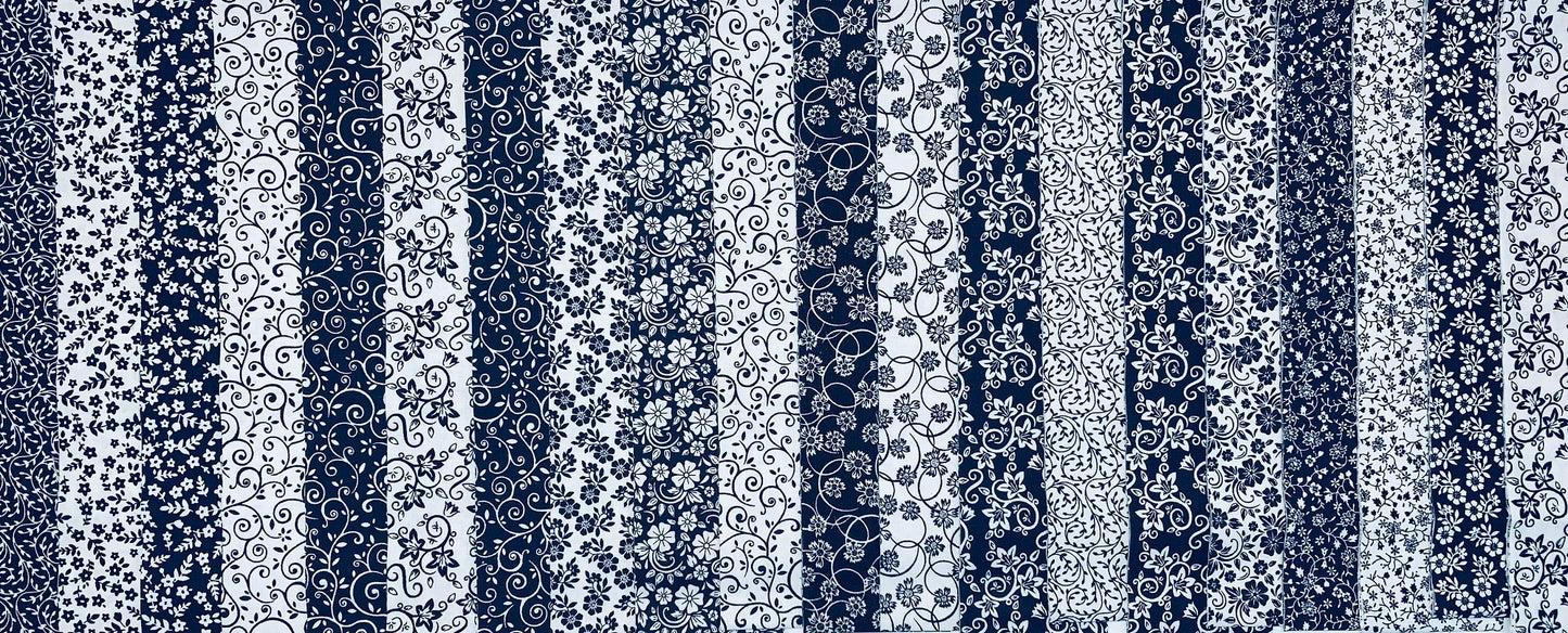 Navy & White Prints 2.5" Roll - 20 Total Strips