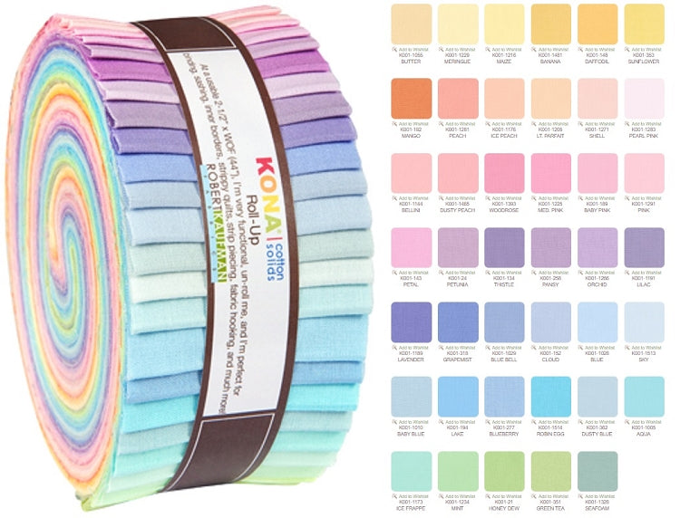 Robert Kaufman Kona Cotton New Pastel Roll-up - 40 Strip Roll 