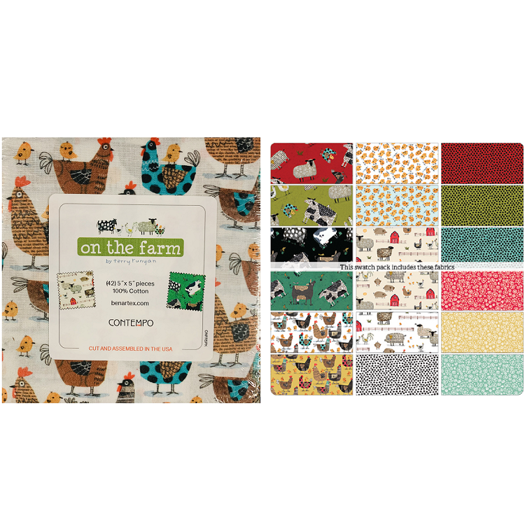 Charm Pack 5x5 Squares - Benartex On The Farm - 40 5" Squares
