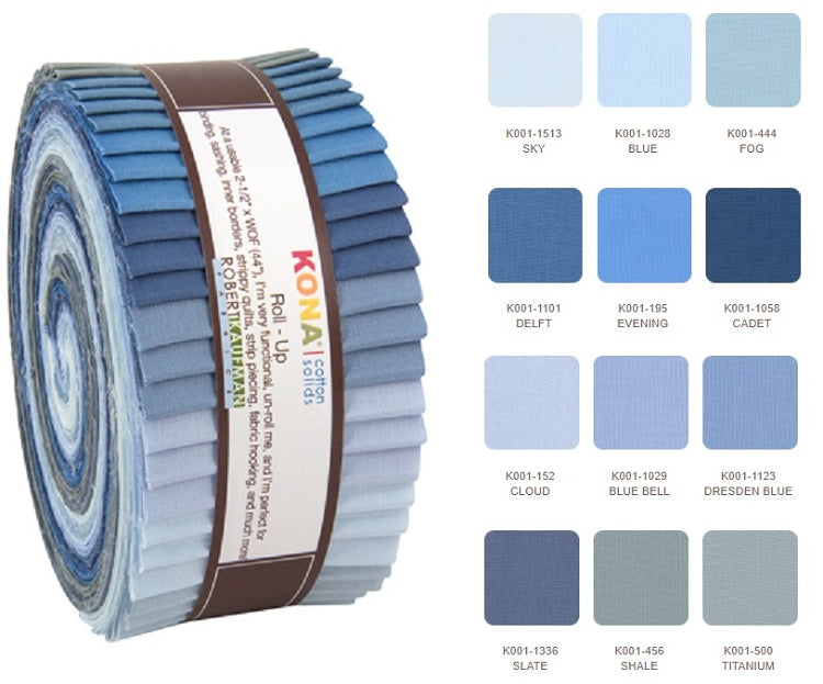 Robert Kaufman Kona Cotton Overcast Palette Roll-up - 40 Strip Roll