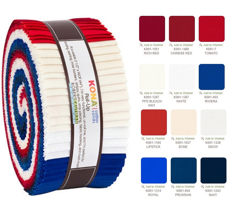 Robert Kaufman Kona Cotton Patriotic Palette Roll-up - 40 Strip Roll