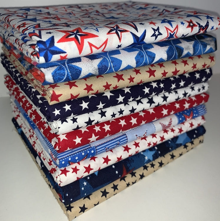 Patriotic Stars Half-yard Bundle - 10 Fabrics, 5 Total Yards