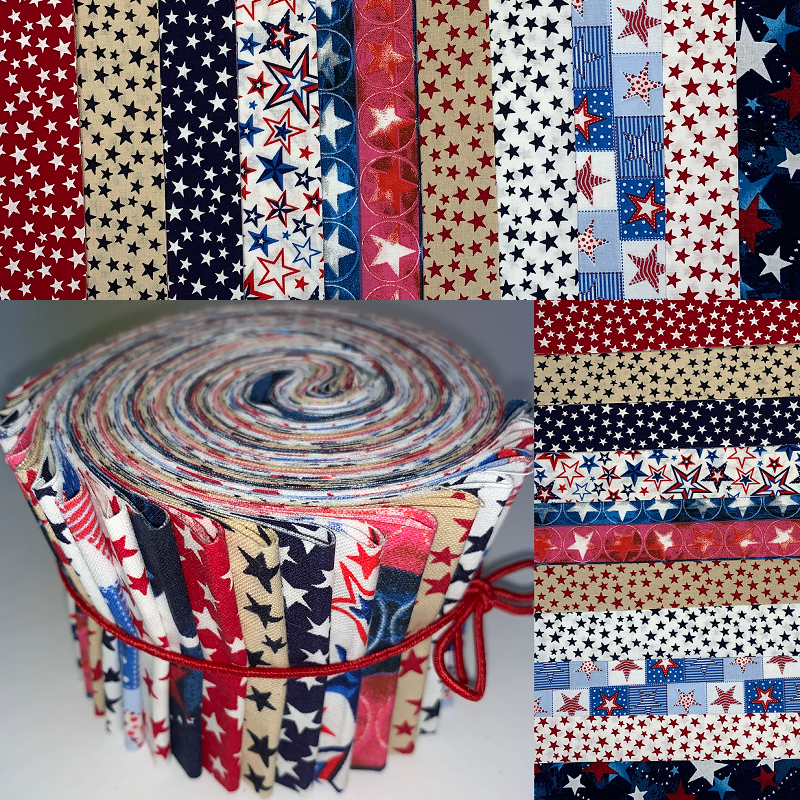 Patriotic Stars 2.5" Roll - 10 Fabrics, 20 Total Strips