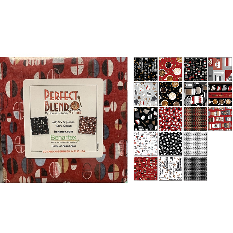 Charm Pack 5x5 Squares - Benartex Perfect Blend Red - 40 5" Squares
