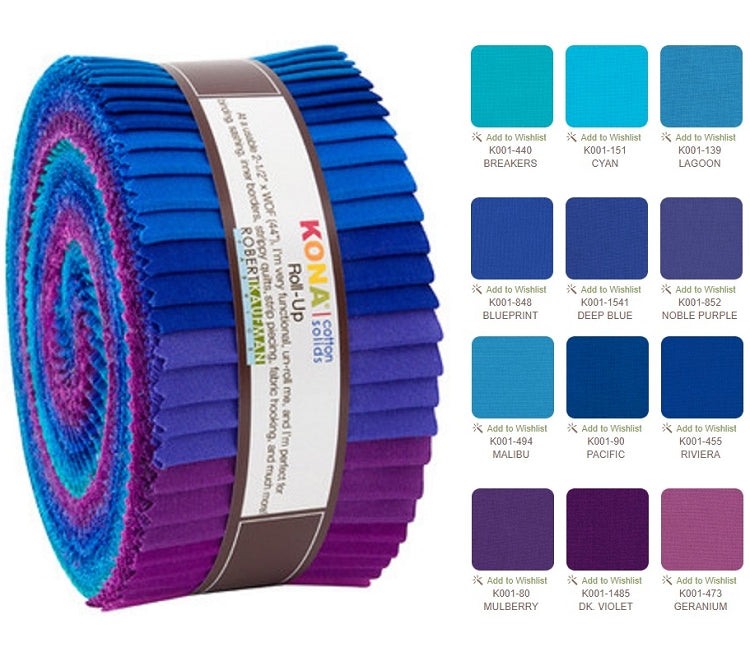 Robert Kaufman Kona Cotton Peacock Palette Roll-up - 40 Strip Roll 