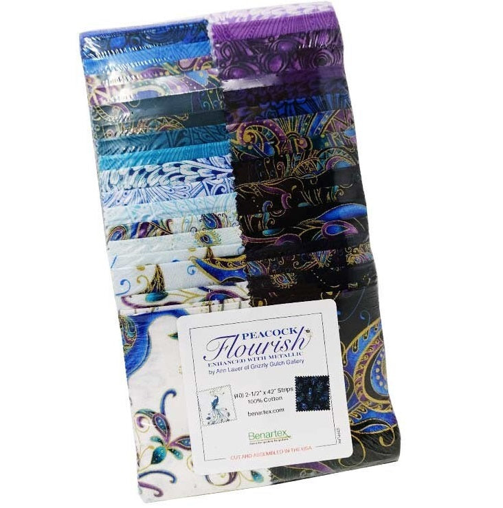 Benartex Peacock Flourish Strip-pies - 40 2.5" Strips Flat Pack