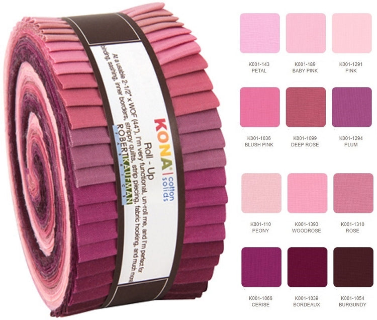 Robert Kaufman Kona Cotton Powder Room Palette Roll-up - 40 Strip Roll