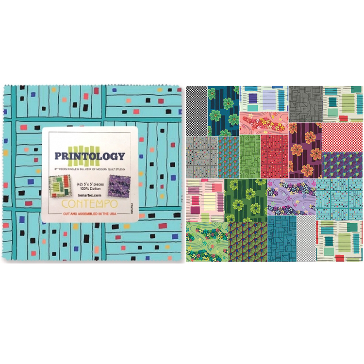 Charm Pack 5x5 Squares - Benartex Printology - 40 5" Squares 