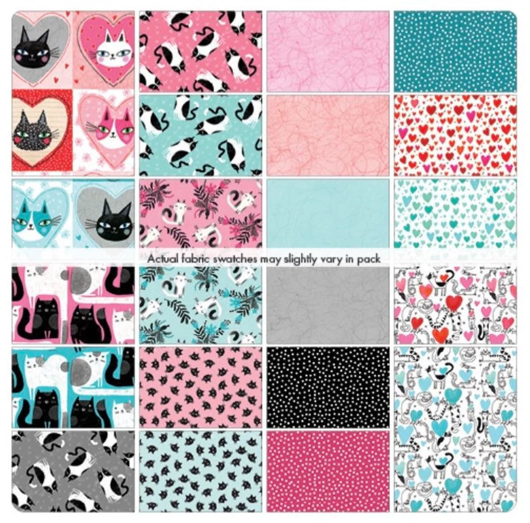 Charm Pack 5x5 Squares - Benartex Purr Fect Cats - 40 5" Squares