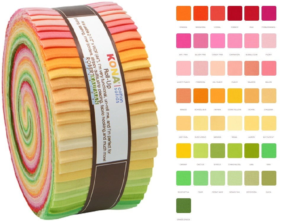 Robert Kaufman Kona Cotton Sunrise Palette Roll-up - 43 Strip Roll