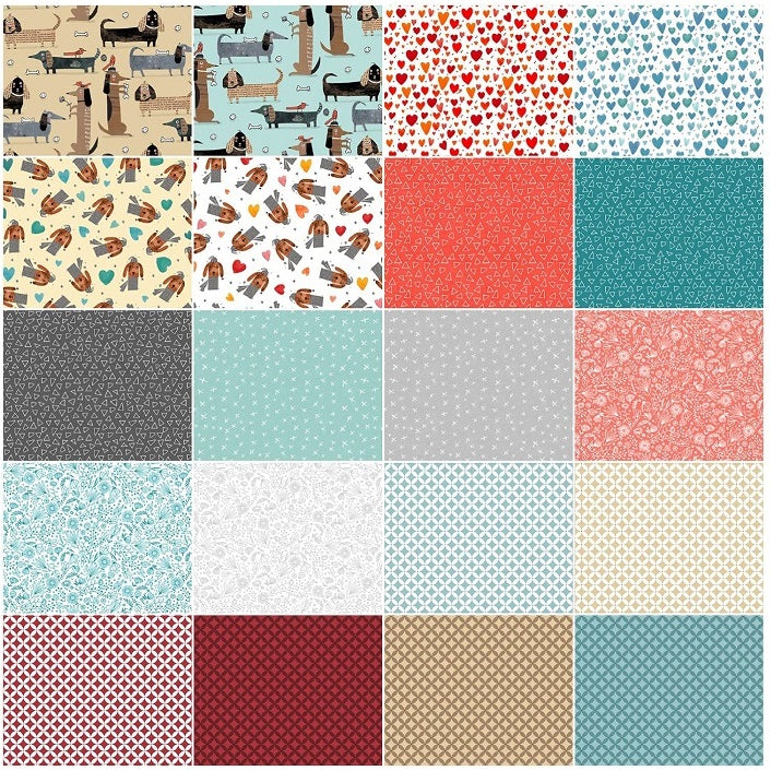 Benartex DOGS It's Raining Cats & Dogs Strip-pies - 40 2.5" Strips