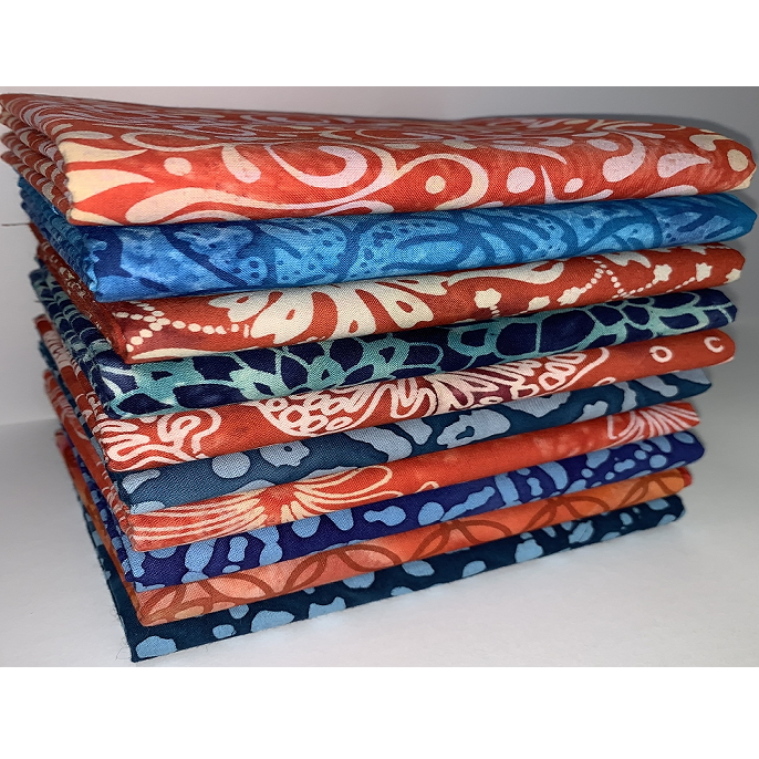 Red & Blue Batiks Fat Quarter Bundle - 10 Fabrics, 10 Total Fat Quarters