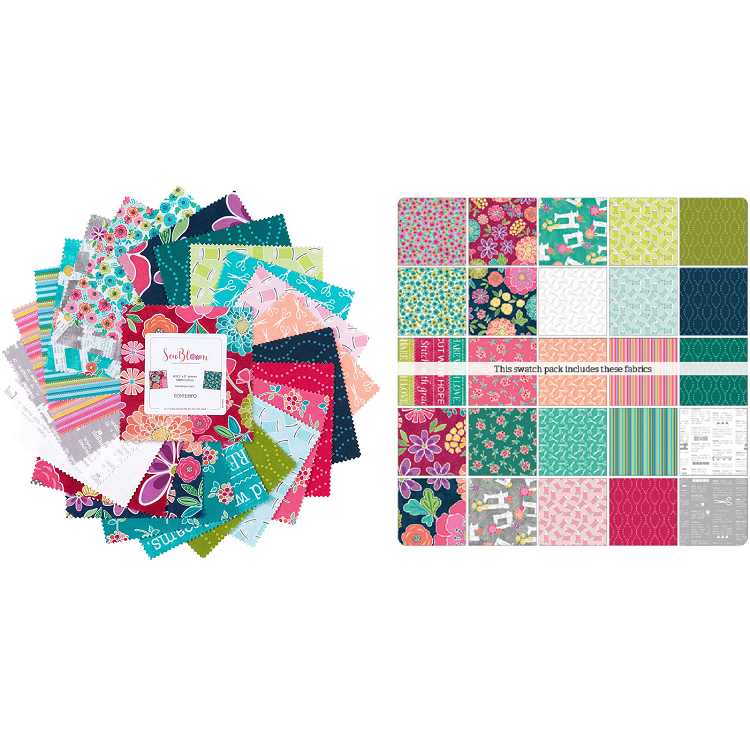 Charm Pack 5x5 Squares - Benartex Sew Blooms - 40 5" Squares