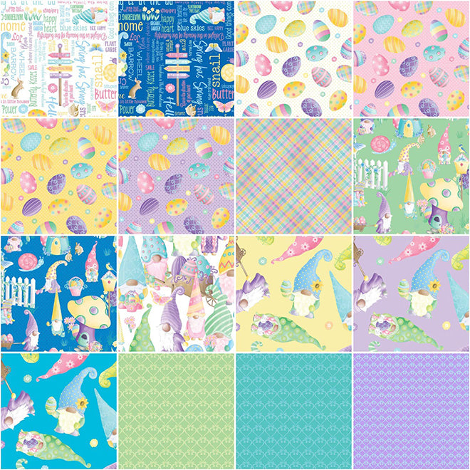Benartex Spring Garden Gnomes Strip-pies - 40 2.5" Strips Flat Pack