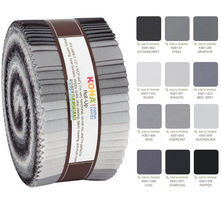 Robert Kaufman Kona Cotton Stormy Skies Palette Roll-up - 40 Strip Roll