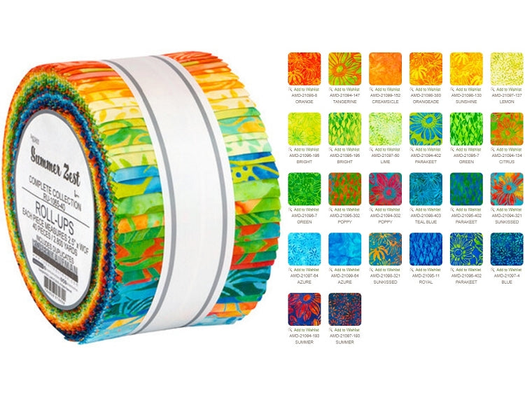 Robert Kaufman Artisan Batiks: Summer Zest Roll-up - 40 Total Strips 