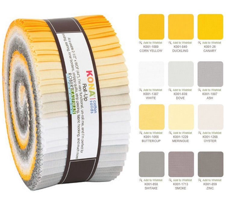 Robert Kaufman Kona Cotton Sunny Side Up Palette Roll-up - 40 Strip Roll 