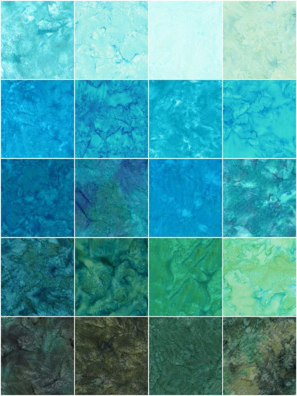 Island Batik - Tantalizing Teal - 20 Fabrics, 40 Total Strips 