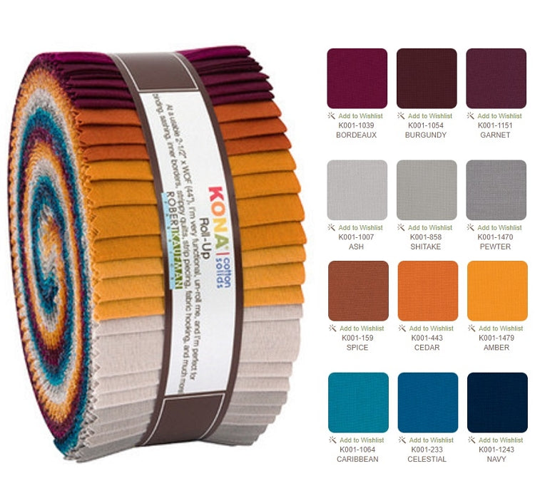 Robert Kaufman Kona Cotton Tuscan Skies Palette Roll-up - 40 Strip Roll 