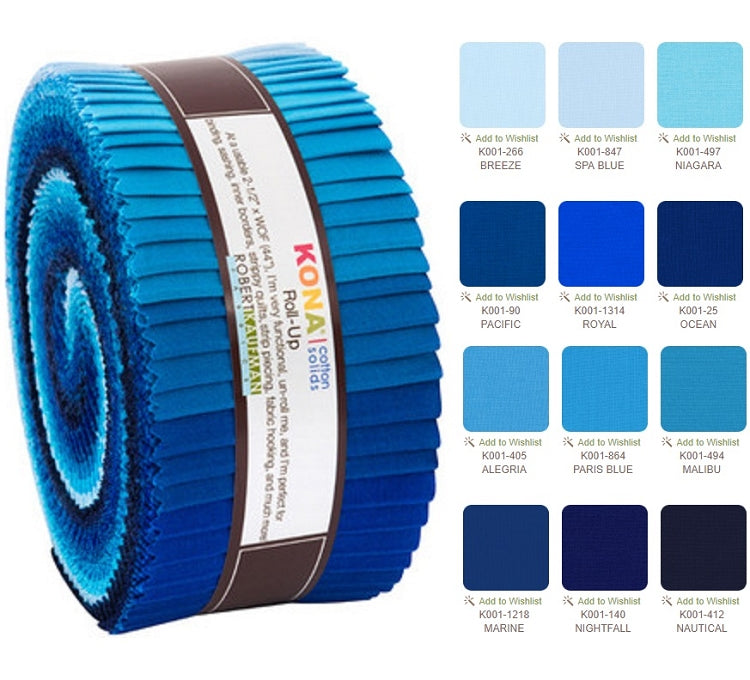 Robert Kaufman Kona Cotton Waterfall Palette Roll-up - 40 Strip Roll