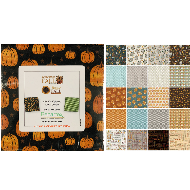Charm Pack 5x5 Squares - Benartex Welcome Fall Rustic Fall - 40 5" Squares