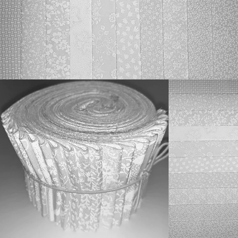 White Mix - White Tone Print 2.5" Roll - 10 Fabrics 20 Strips