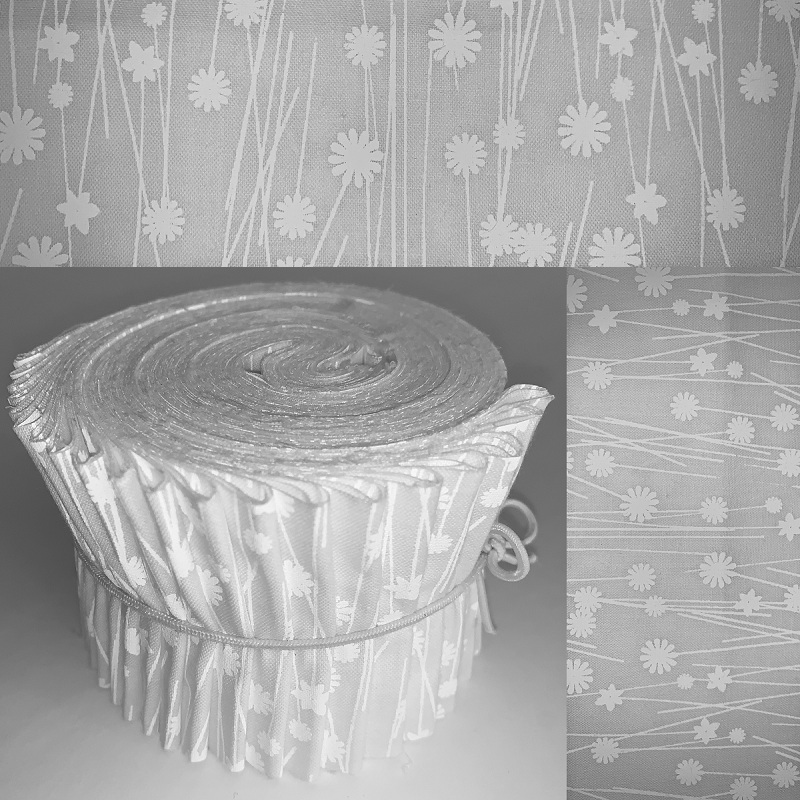 White Wildflowers - White Tone Print 2.5" Roll - 20 Strips