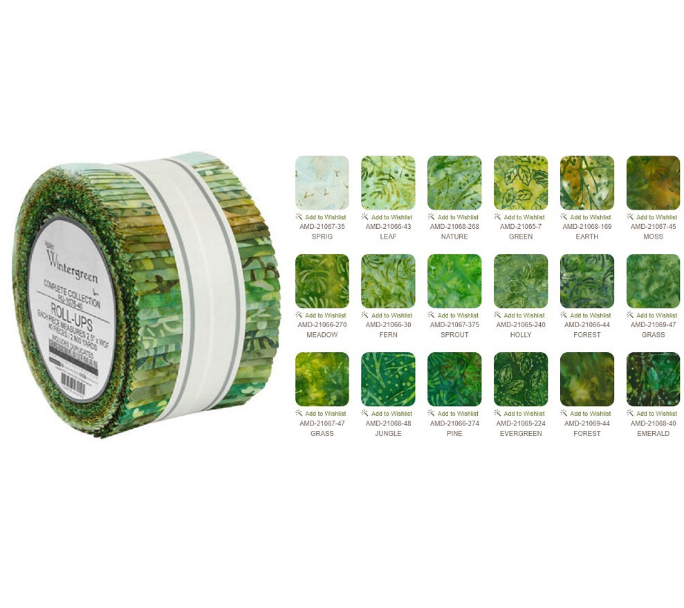 Robert Kaufman Artisan Batiks: Wintergreen Roll-up - 40 Total Strips