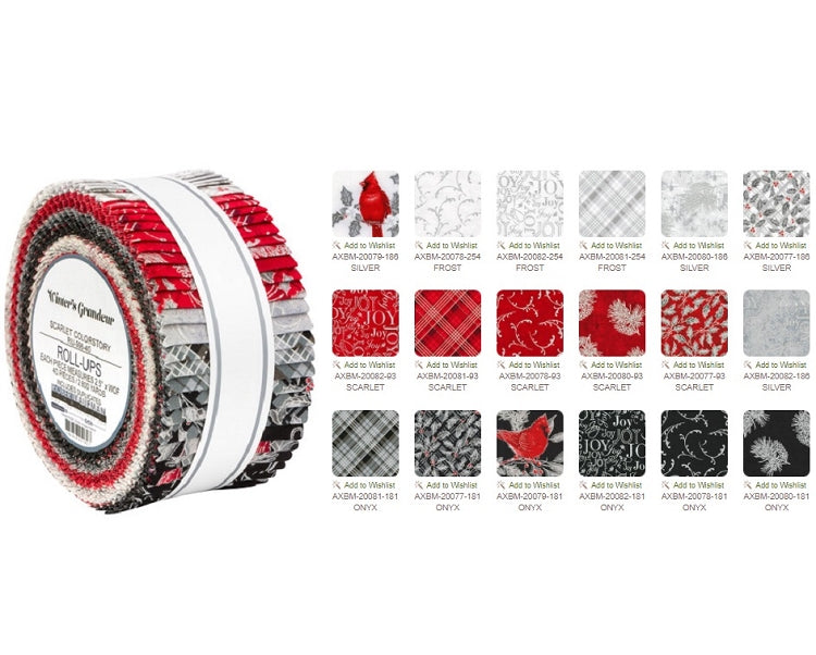 Robert Kaufman Winter's Grandeur Scarlet 2021 Roll-up - 40 Strip Roll