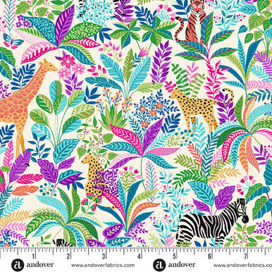 (1.5 yd) Andover/Makower UK Tropica Stripe 146-Q Wildlife