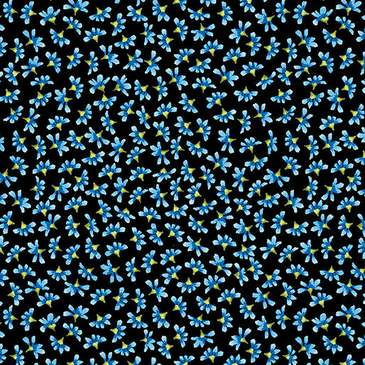 (2.5 yd) Benartex Butterfly Bliss Blissful Buds Turquoise/Black 12808-84