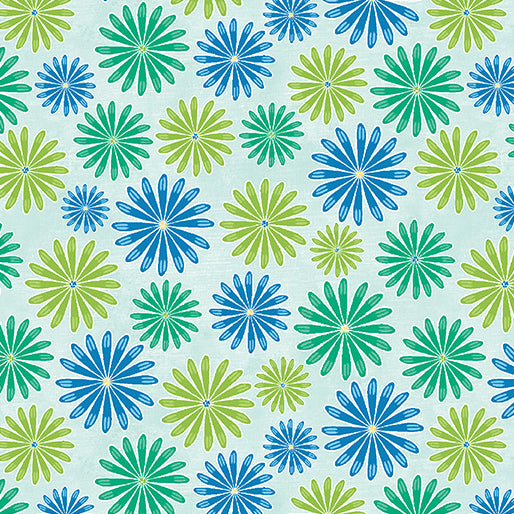 (2.5 yd) Benartex Blooming Denim Daisy Bloom Light Aqua 13280-04