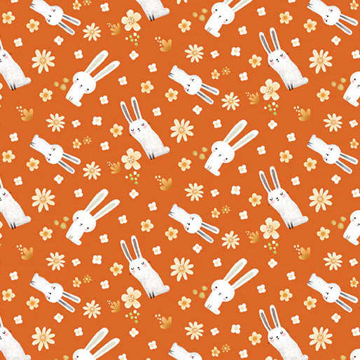 (2 yd) Benartex In The Woods Meadow Bunny Orange 13301-38