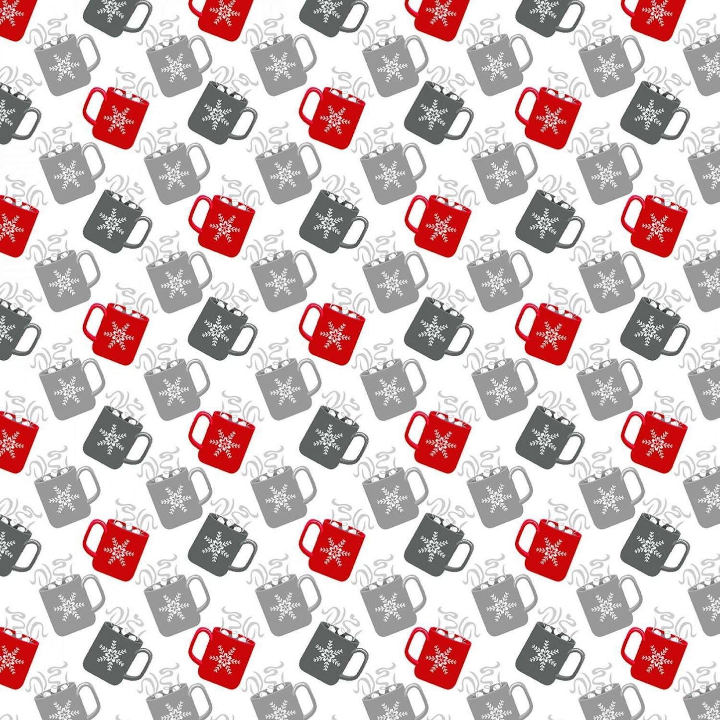 (5 yd) Benartex Nordic Cabin Mugs Red/Grey 13420P-19 (Pearlized Accents)