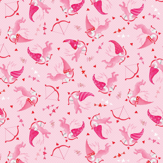 (2 yd) Riley Blake Be My Gnomie Cupid Gnomes Light Pink 14089-01