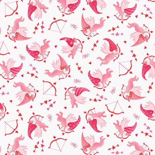 (3 yd) Riley Blake Be My Gnomie Cupid Gnomes White 14089-09