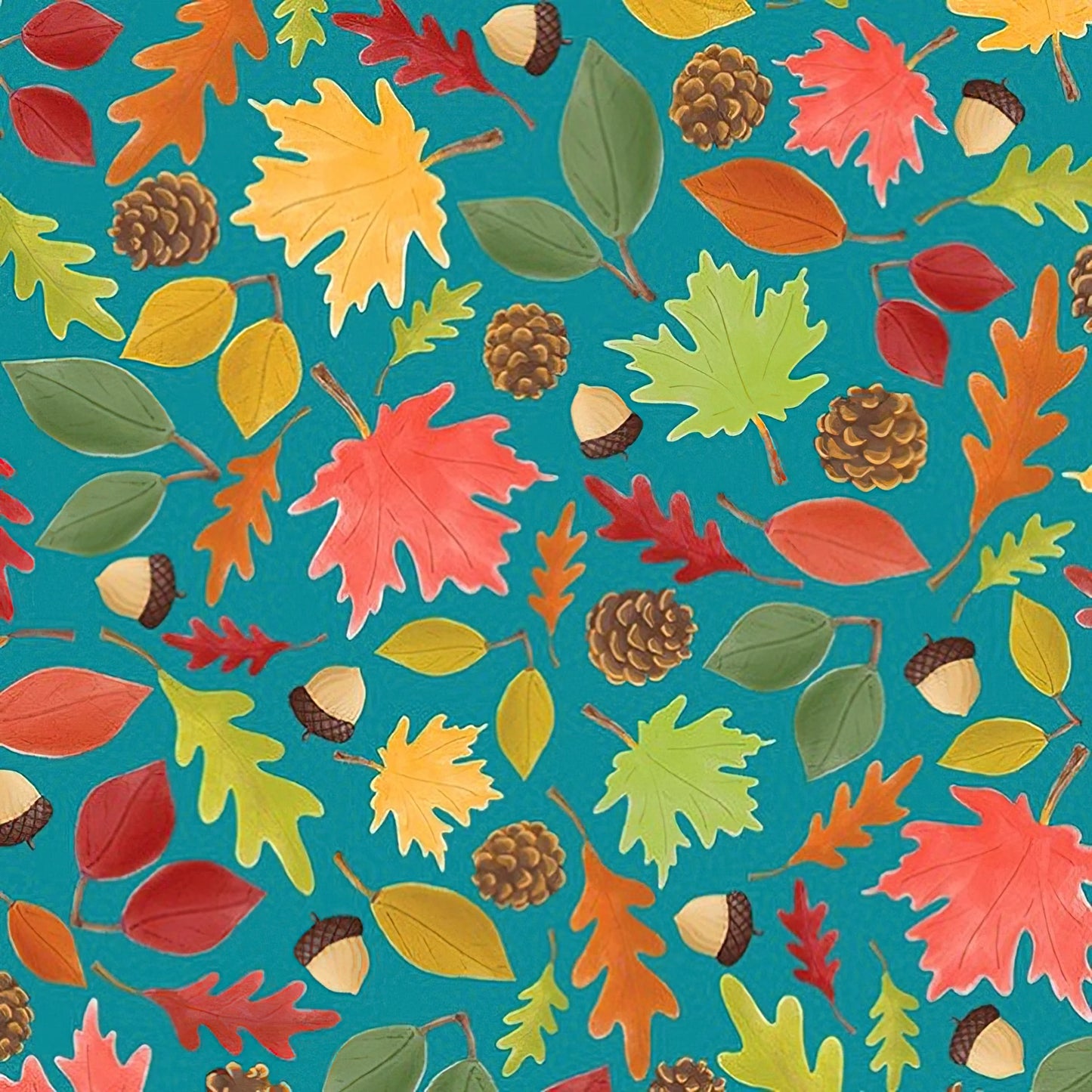 (1.5 yd) Benartex Falling For Gnomes Leafy Fall Fun Teal 14236-84