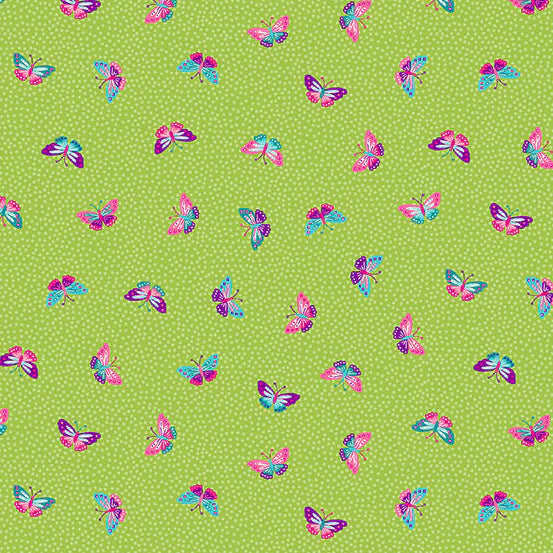 (5 yd) Andover/Makower UK Tropica Green Butterflies 149-G