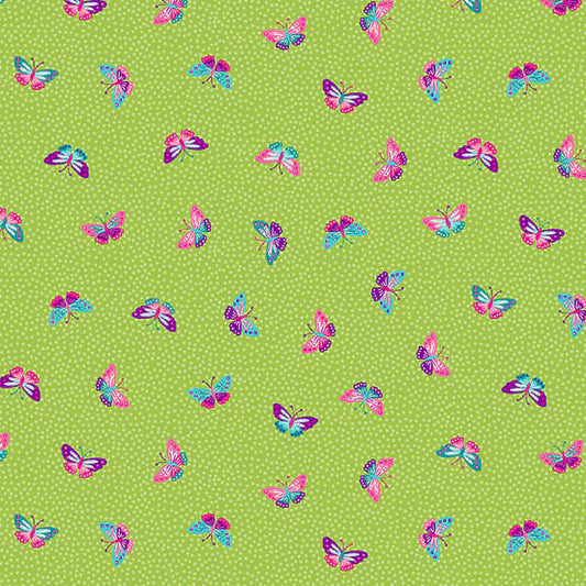 (5 yd) Andover/Makower UK Tropica Green Butterflies 149-G