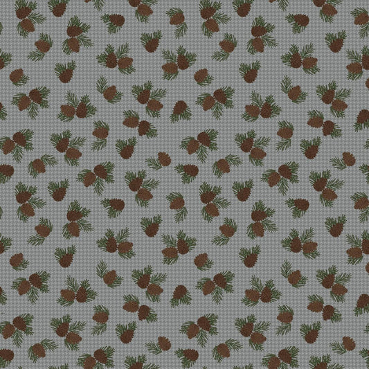 (4.5 yd) Benartex Winter Forest Wooly Pine Cone Grey 16003-13