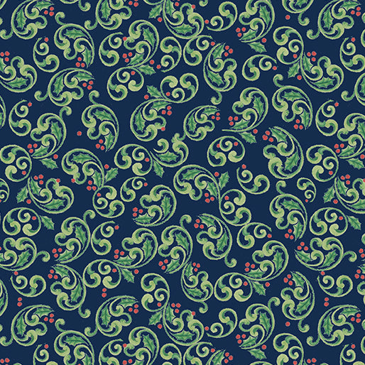 (3 yd) Benartex The Night Before Christmas Berry Scroll Navy 16034-56