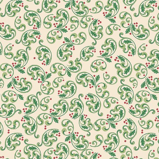(7 yd) Benartex The Night Before Christmas Berry Scroll Cream 10634-7