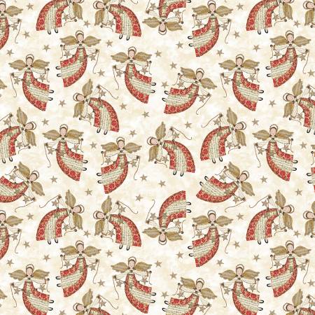 (1.5 yd) Benartex White Christmas Angels Cream 16264-07