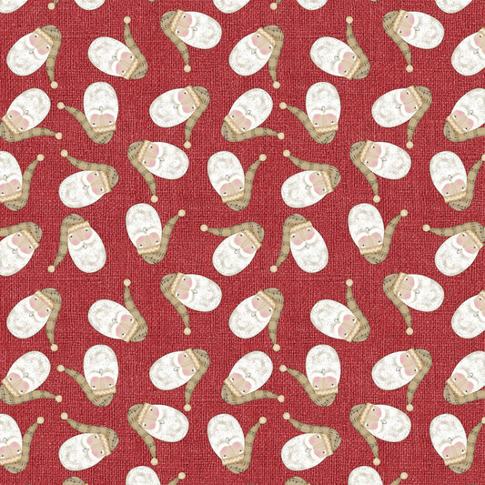 (1.5 yd) Benartex White Christmas Tossed Santa Red 16267-10