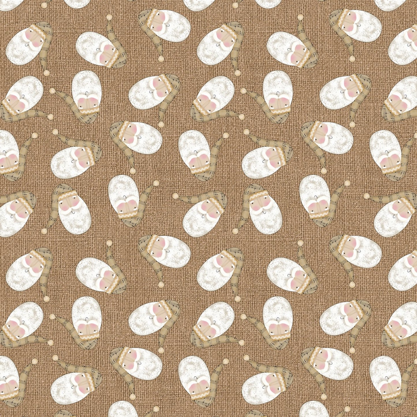 (2 yd) Benartex White Christmas Tossed Santa Natural 16267-71