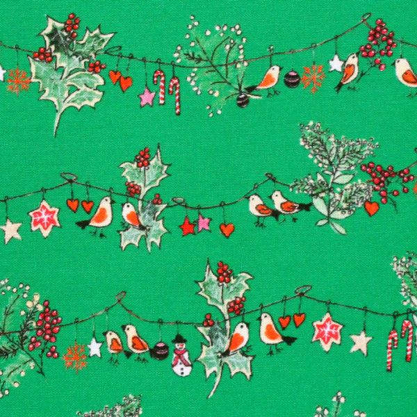 (4.5 yd) Robert Kaufman Yuletide Bouquet Christmas Green Garlands AVMD-21787-7