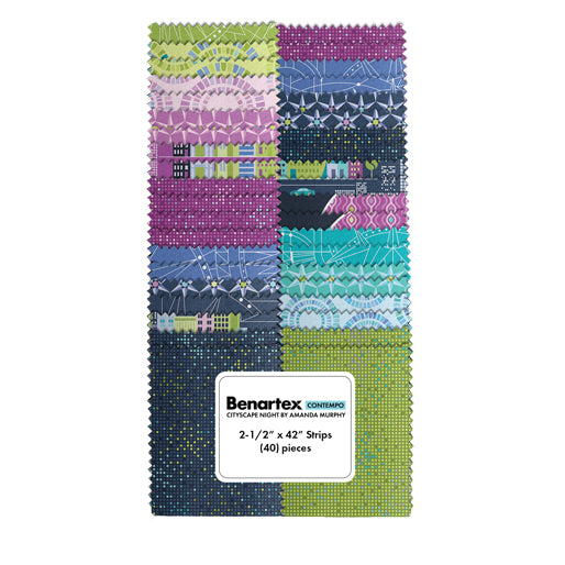 Benartex Cityscape Night Strip-pies - 40 2.5" Strips