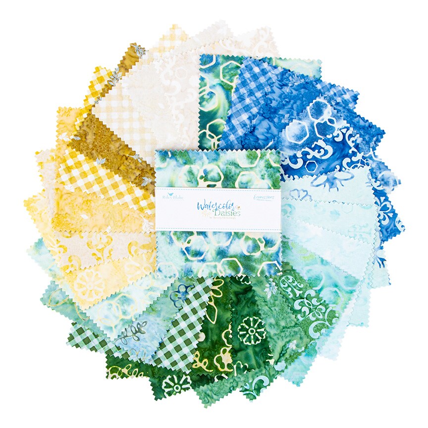 Charm Pack 5x5 Squares - Riley Blake Watercolor Daisies Batik 5-inch Stacker - 40 5" Squares