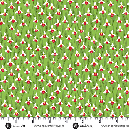 (5 yd) Andover/Makower UK Floral States Of America A-985-MN Minnesota Pink/White Lady's Slipper