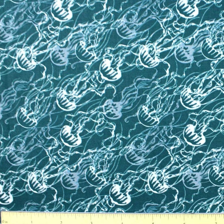 (1.5 yd) Riley Blake Reef Jellyfish C17274 Jade
